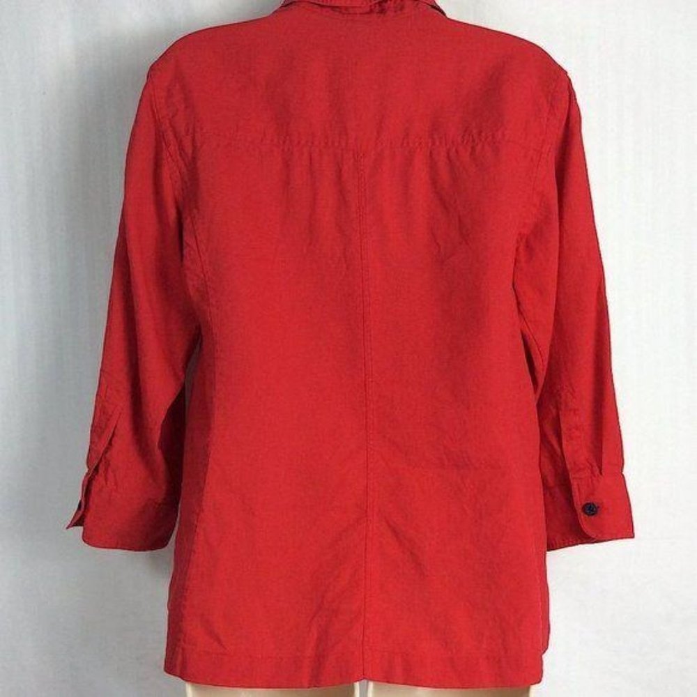 4/$25 RALPH LAUREN Nautical Red Button Down Linen Roll Tab Sleeve Shirt Women M - Picture 10 of 13
